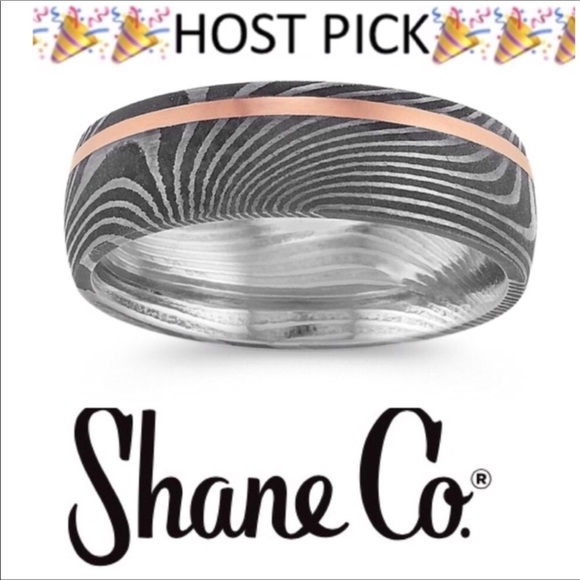 SHANE CO Stylish & Sophisticated Mens Wedding Band Damascus Steel 14K New in Box - Picture 4 of 9